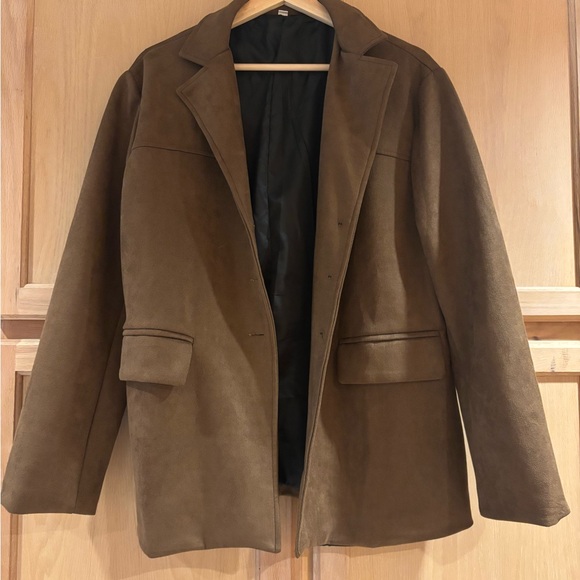 Chocolate Brown Oversized Faux Suede Blazer - Picture 5 of 10